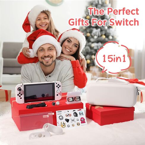 JEMDO Switch Carrying Case Accessories Kit Compatible with Switch,15in1 Accessories Travel Case,Bundle Storage Bag Set with Protective case, Screen Protector,Thumb Grip, Game Card Case,Stickers,Black in Saudi Arabia