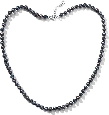 YAMI Pearl Necklace, Natural Saltwater/Freshwater Cultured Pearls with 925 Sterling Silver Clasp, Elegant Anniversary & Mother's Day Jewelry Gift for Women, Grey/Black/Purple/Pink Pearl in Kuwait