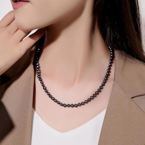 YAMI Pearl Necklace, Natural Saltwater/Freshwater Cultured Pearls with 925 Sterling Silver Clasp, Elegant Anniversary & Mother's Day Jewelry Gift for Women, Grey/Black/Purple/Pink Pearl in Kuwait