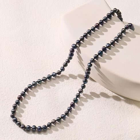 YAMI Pearl Necklace, Natural Saltwater/Freshwater Cultured Pearls with 925 Sterling Silver Clasp, Elegant Anniversary & Mother's Day Jewelry Gift for Women, Grey/Black/Purple/Pink Pearl in Kuwait