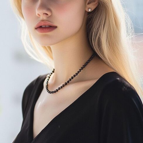 YAMI Pearl Necklace, Natural Saltwater/Freshwater Cultured Pearls with 925 Sterling Silver Clasp, Elegant Anniversary & Mother's Day Jewelry Gift for Women, Grey/Black/Purple/Pink Pearl in Kuwait