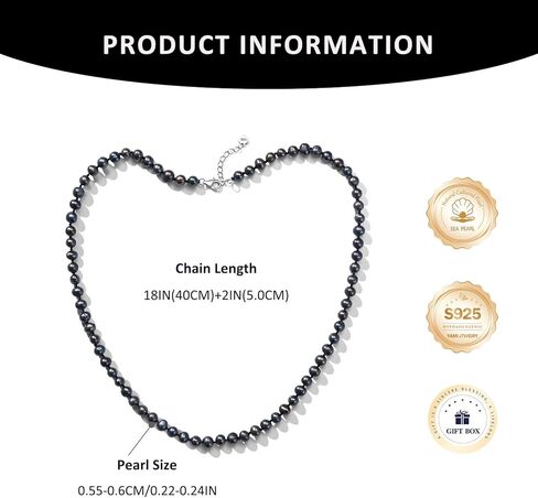 YAMI Pearl Necklace, Natural Saltwater/Freshwater Cultured Pearls with 925 Sterling Silver Clasp, Elegant Anniversary & Mother's Day Jewelry Gift for Women, Grey/Black/Purple/Pink Pearl in Kuwait