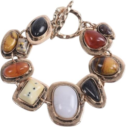 DATOA Vintage Large Colorful Stone Bracelet Simple Geometric OT-Clasp Link Bracelet Ethnic Style Jewelry in Kuwait