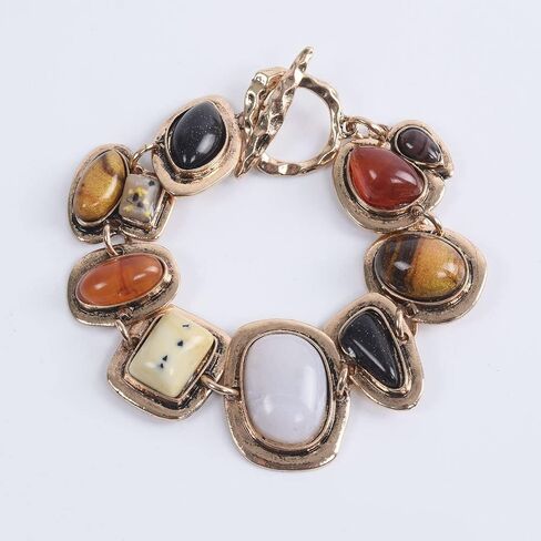 DATOA Vintage Large Colorful Stone Bracelet Simple Geometric OT-Clasp Link Bracelet Ethnic Style Jewelry in Kuwait