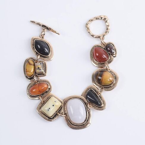 DATOA Vintage Large Colorful Stone Bracelet Simple Geometric OT-Clasp Link Bracelet Ethnic Style Jewelry in Kuwait