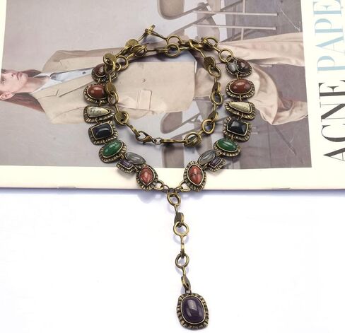 DATOA Vintage Large Colorful Stone Bracelet Simple Geometric OT-Clasp Link Bracelet Ethnic Style Jewelry in Kuwait