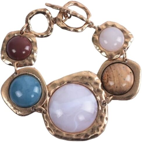 DATOA Vintage Large Colorful Stone Bracelet Simple Geometric OT-Clasp Link Bracelet Ethnic Style Jewelry in Kuwait