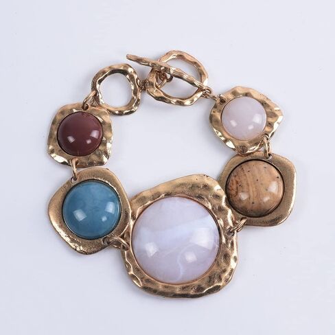 DATOA Vintage Large Colorful Stone Bracelet Simple Geometric OT-Clasp Link Bracelet Ethnic Style Jewelry in Kuwait