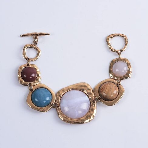 DATOA Vintage Large Colorful Stone Bracelet Simple Geometric OT-Clasp Link Bracelet Ethnic Style Jewelry in Kuwait