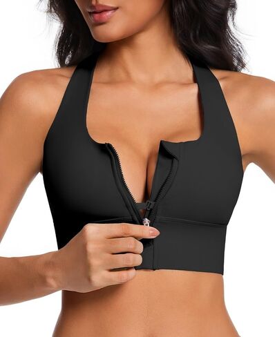 Zip Front Sports Bra for Women, High Support Criss-Cross Back Strappy Padded Workout Tops Supportive Running Bras in Saudi Arabia