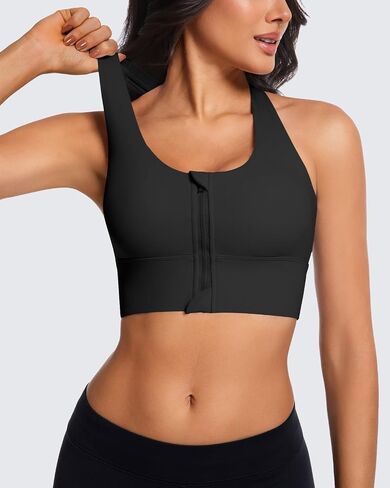 Zip Front Sports Bra for Women, High Support Criss-Cross Back Strappy Padded Workout Tops Supportive Running Bras in Saudi Arabia