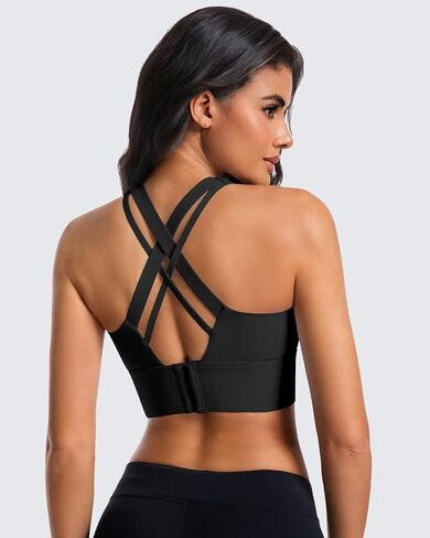 Zip Front Sports Bra for Women, High Support Criss-Cross Back Strappy Padded Workout Tops Supportive Running Bras in Saudi Arabia