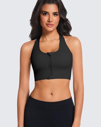 Zip Front Sports Bra for Women, High Support Criss-Cross Back Strappy Padded Workout Tops Supportive Running Bras in Saudi Arabia