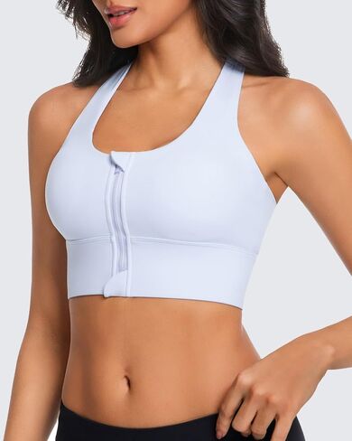 Zip Front Sports Bra for Women, High Support Criss-Cross Back Strappy Padded Workout Tops Supportive Running Bras in Saudi Arabia