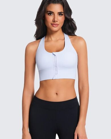 Zip Front Sports Bra for Women, High Support Criss-Cross Back Strappy Padded Workout Tops Supportive Running Bras in Saudi Arabia