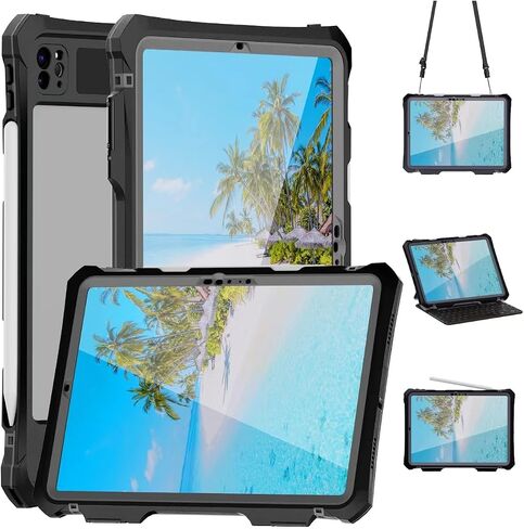 متوافق مع حافظة iPad Pro 11 بوصة M4 2024 المقاومة للماء، مقاومة للسقوط بدرجة 360 درجة، مع حامل حزام، واقي شاشة شفاف، حامل أقلام مدمج لجهاز iPad pro 11 2024 - أزرق مخضر in Kuwait