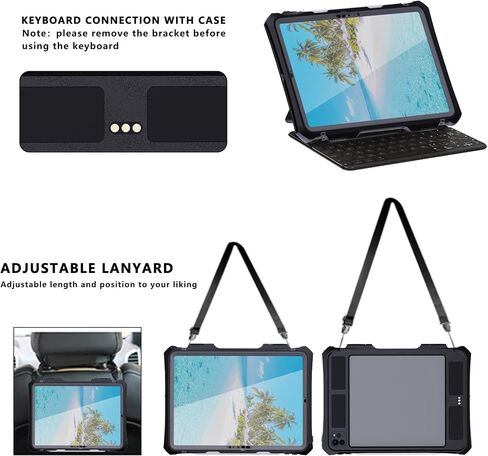 متوافق مع حافظة iPad Pro 11 بوصة M4 2024 المقاومة للماء، مقاومة للسقوط بدرجة 360 درجة، مع حامل حزام، واقي شاشة شفاف، حامل أقلام مدمج لجهاز iPad pro 11 2024 - أزرق مخضر in Kuwait