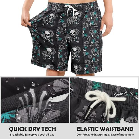 Men's Swim Trunks Print 2 in 1 Compression Liner Bathing Swimsuits 7" Quick Dry Beach Board Shorts with 4 Pockets in Saudi Arabia