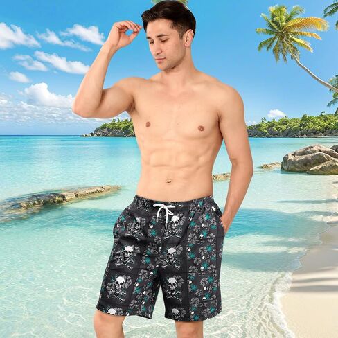 Men's Swim Trunks Print 2 in 1 Compression Liner Bathing Swimsuits 7" Quick Dry Beach Board Shorts with 4 Pockets in Saudi Arabia