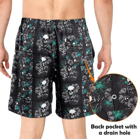 Men's Swim Trunks Print 2 in 1 Compression Liner Bathing Swimsuits 7" Quick Dry Beach Board Shorts with 4 Pockets in Saudi Arabia