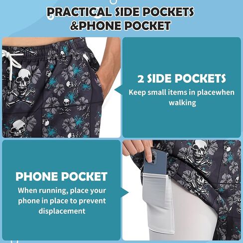 Men's Swim Trunks Print 2 in 1 Compression Liner Bathing Swimsuits 7" Quick Dry Beach Board Shorts with 4 Pockets in Saudi Arabia
