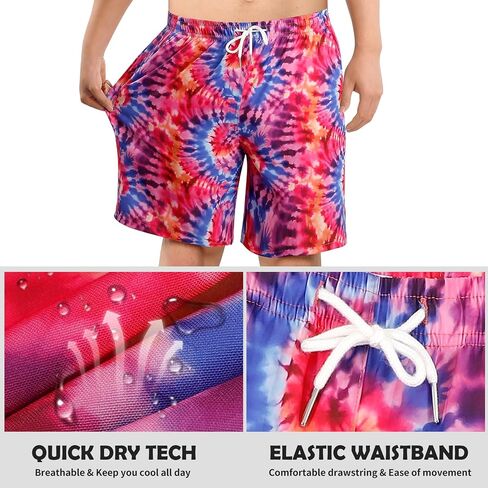 Men's Swim Trunks Print 2 in 1 Compression Liner Bathing Swimsuits 7" Quick Dry Beach Board Shorts with 4 Pockets in Saudi Arabia