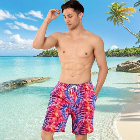 Men's Swim Trunks Print 2 in 1 Compression Liner Bathing Swimsuits 7" Quick Dry Beach Board Shorts with 4 Pockets in Saudi Arabia