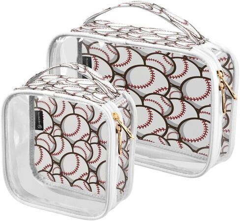 ALAZA Funny Ball Baseball 2 Pcs Storage Bags Zippered Organizers Cosmetics Travel Case Toiletry Bag Transparent Tote Bags in Saudi Arabia
