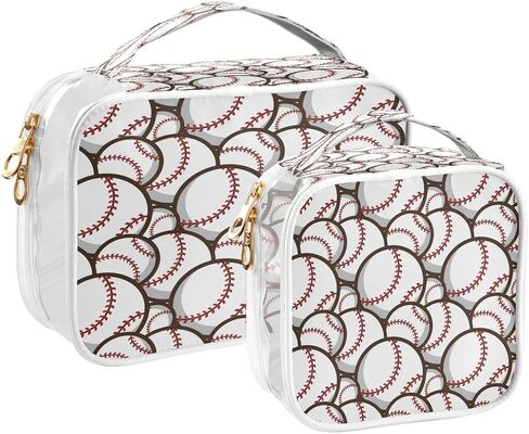 ALAZA Funny Ball Baseball 2 Pcs Storage Bags Zippered Organizers Cosmetics Travel Case Toiletry Bag Transparent Tote Bags in Saudi Arabia