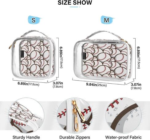 ALAZA Funny Ball Baseball 2 Pcs Storage Bags Zippered Organizers Cosmetics Travel Case Toiletry Bag Transparent Tote Bags in Saudi Arabia