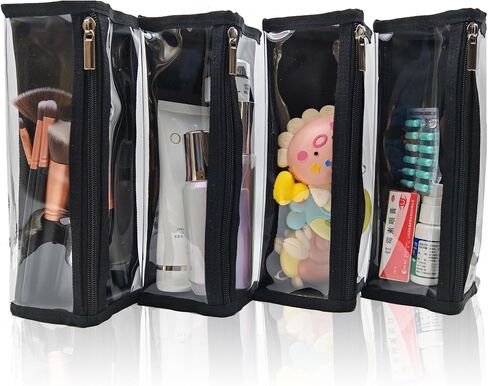 TSA Approved for Carry On Travel Clear Shaving Bag Black Transparent Vinyl Makeup Bag Foldable Tool Brush Packing Organizer 3-1-1 Liquids Toiletry Bag-2 pack in Saudi Arabia