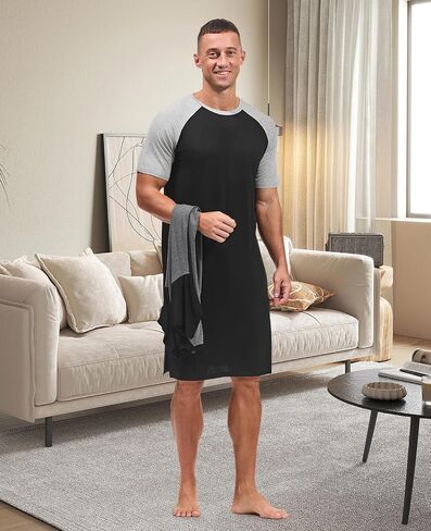 HEAVYWOOD Mens Nightshirt Pajamas Short Sleeve Nightgown Sleepwear Big&Tall Sleep Shirts in Saudi Arabia