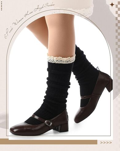 SYHOITE 6 Pack Cotton Cotton Boot Socks Women الركبة الجوارب الجوارب عالية الجوارب مع جوارب بوتيك الدانتيل الجوارب الدانتيل الجوارب الحذاء طويل القامة على الجوارب عالية الفخذ للنساء ، الكاكي القهوة البحرية الرمادية سوداء سوداء in Saudi Arabia