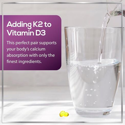 فيتامين D3 K2 - فاعلية عالية 5000IU D3 (125MCG) و 100 MCG K2 (MK7) لامتصاص الكالسيوم ، العظام ، الأسنان ، دعم القلب والمناعة ، من السهل ابتلاع D&K COMPLETION in Kuwait