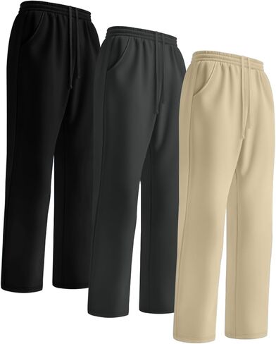 Neer 3 Pack Men's Drawstring Sweatpants Open Bottom Joggers Workout Athletic Tall Lounge Pants Wide Leg with Pockets in Saudi Arabia