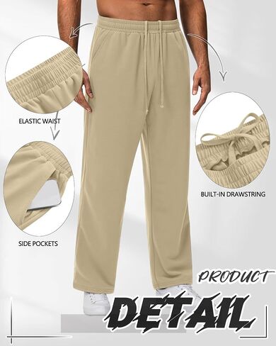 Neer 3 Pack Men's Drawstring Sweatpants Open Bottom Joggers Workout Athletic Tall Lounge Pants Wide Leg with Pockets in Saudi Arabia