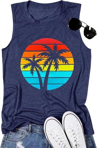 Summer Beach Graphic Tees for Women Sun Salt Sand Shirts Palm Tree Sunset Casual Vacation Tops in Saudi Arabia
