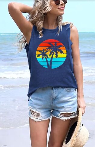 Summer Beach Graphic Tees for Women Sun Salt Sand Shirts Palm Tree Sunset Casual Vacation Tops in Saudi Arabia