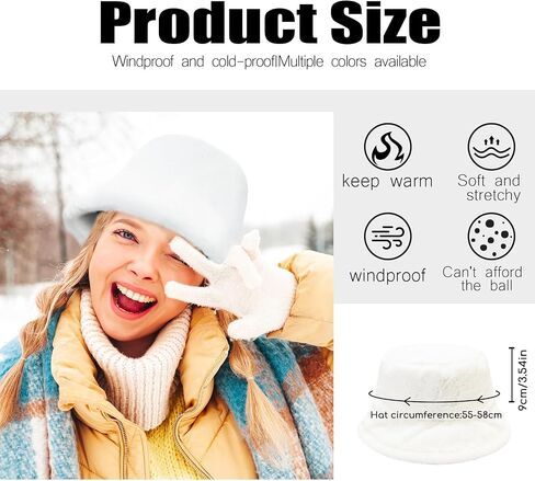 Faux Fur Winter Bucket Hats for Woman Men - Soft Fuzzy Warm Women Furry Fisherman Cap for Casual, Trips, Sports in Saudi Arabia