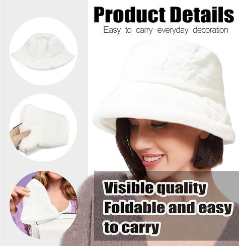 Faux Fur Winter Bucket Hats for Woman Men - Soft Fuzzy Warm Women Furry Fisherman Cap for Casual, Trips, Sports in Saudi Arabia