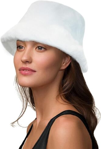 Faux Fur Winter Bucket Hats for Woman Men - Soft Fuzzy Warm Women Furry Fisherman Cap for Casual, Trips, Sports in Saudi Arabia