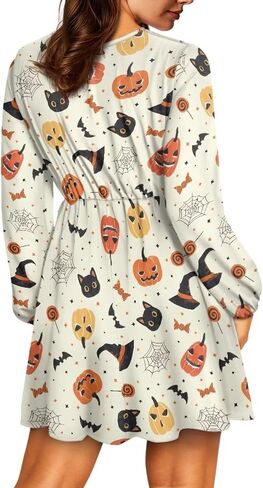 Women's V Neck Long Sleeve Flowy Dress - Empire Empire Weist Mini Holiday Outfits Swing Skater in Kuwait