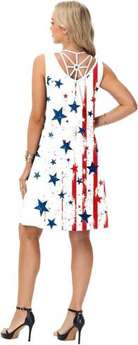 AOBUTE Women 4th of July Sleeveless Dress Patriotic V Neck Dresses in Kuwait