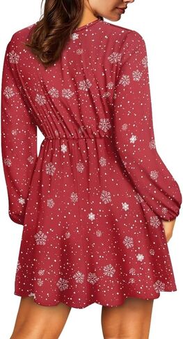 Women's V Neck Long Sleeve Flowy Dress - Empire Empire Weist Mini Holiday Outfits Swing Skater in Kuwait