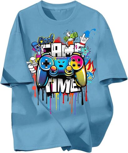 Boy's Letter Graphic Baggy Shirts Short Sleeve Crew Neck Cool T-Shirt in Saudi Arabia