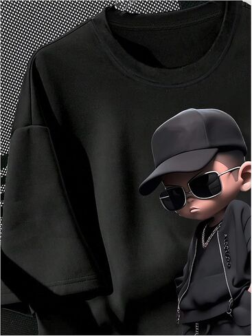 Boy's Letter Graphic Baggy Shirts Short Sleeve Crew Neck Cool T-Shirt in Saudi Arabia
