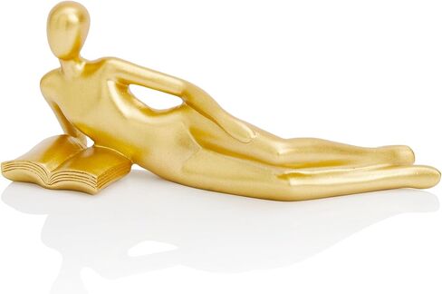 قراءة تمثال للمرأة - ديكور ذهبي ، إضافة أنيقة إلى أي زاوية ، ديكور ذهبي صغير ، وزن الورق ، تمثال مفكر للمكتب المنزلي ، رف الكتب ، غرفة المعيشة ، الديكور المكتبي in Kuwait
