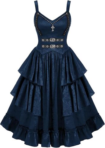 Rosegal Womens Plus Size Victorian Gothic Gothic Gromard Grommets Buckle Cross -Slistered Midi Dress in Kuwait