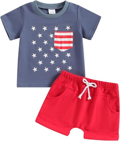 4th of July Baby Boy Outfit Short Sleeve T Shirt Shorts Set Toddler Baby Boy Summer Clothes in Kuwait
