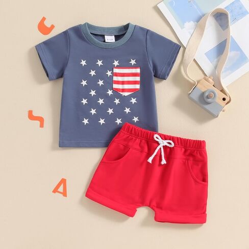 4th of July Baby Boy Outfit Short Sleeve T Shirt Shorts Set Toddler Baby Boy Summer Clothes in Kuwait